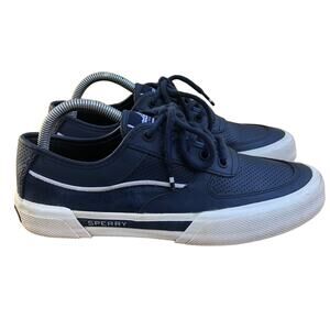 Sperry Soletide 2 Eye Boat Shoe Mens 7 Navy White Casual STS23628 Rubber Lace Up